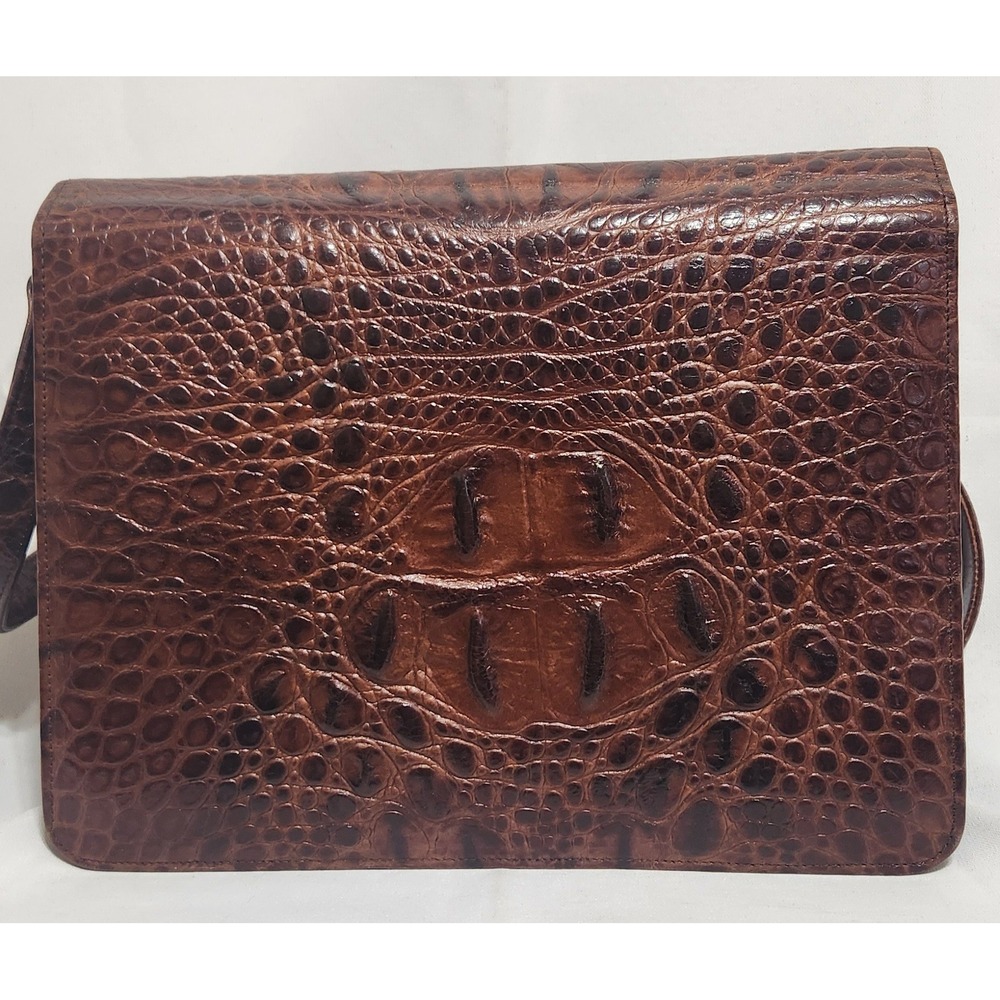 Vintage Veari Brown Hornback Embossed Leather Crossbody Bag strap repair PICS!!